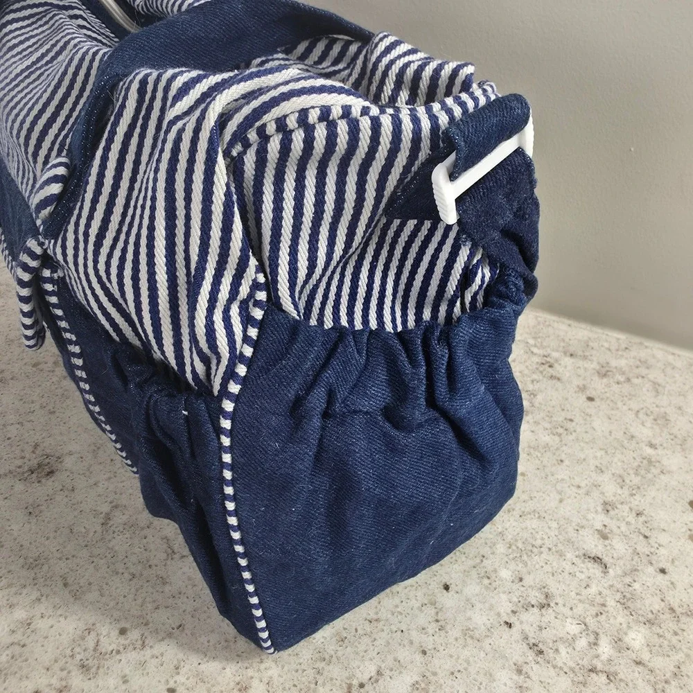Vintage Baby Sac Denim Diaper Bag Satchel Navy Blue White Stripe NWT 90s